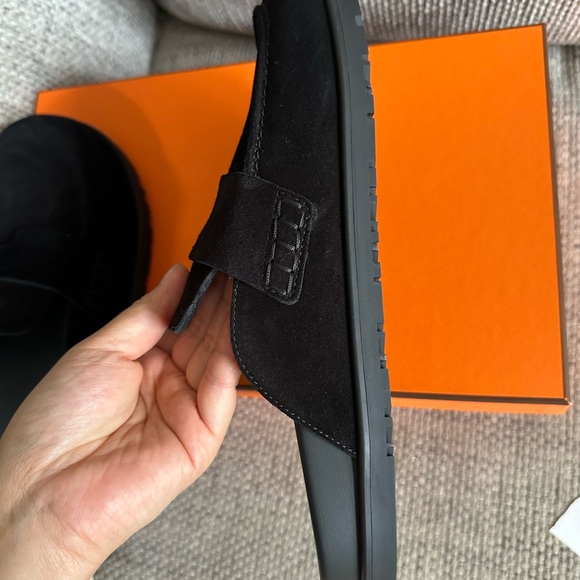 size 39EU NEW HERMES Black Suede Goatskin Women's Go Mule  w/ Receipt - Picture 9 of 15